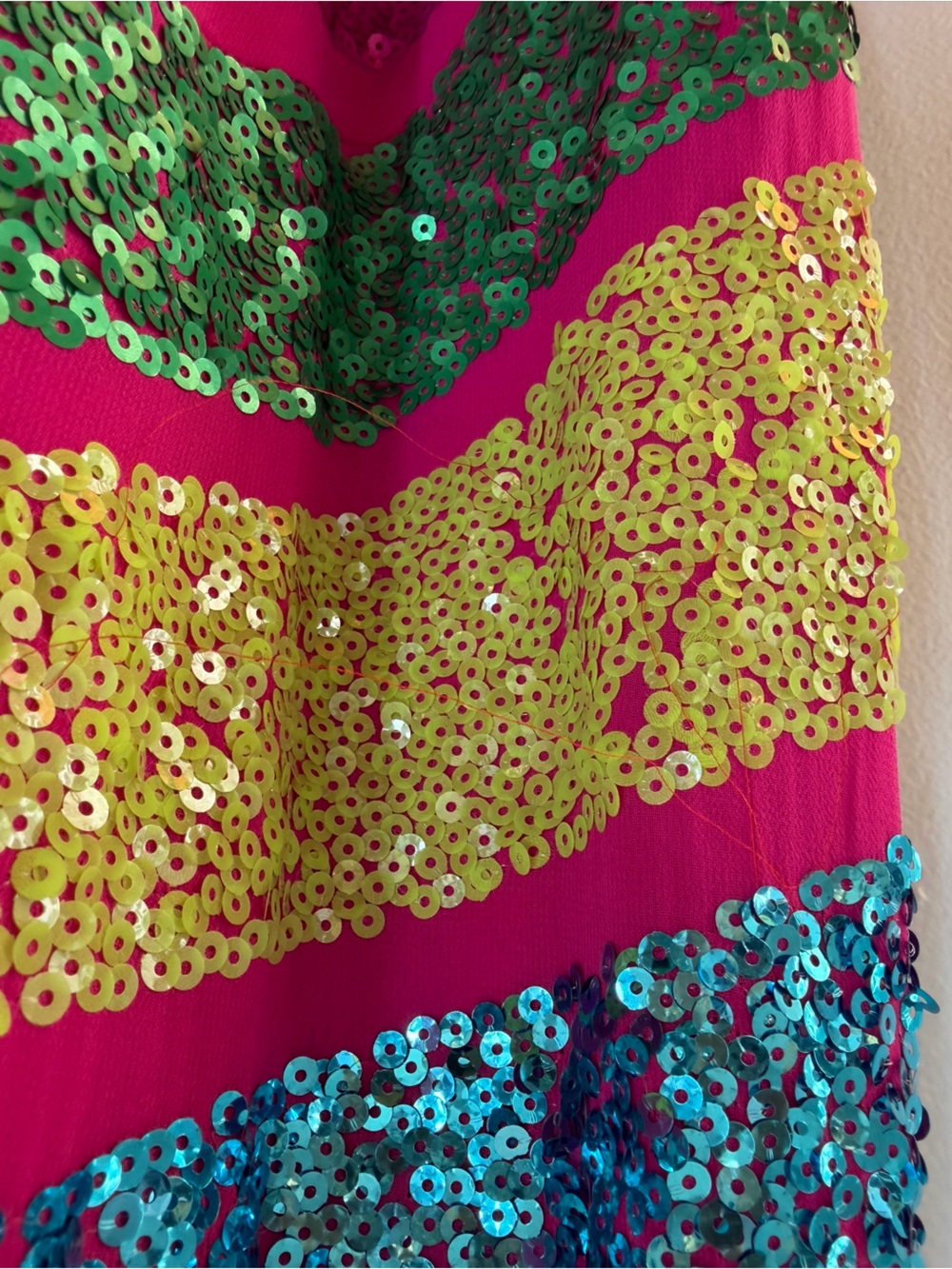 FUN Sparkly Sequin Halter Jumpsuit in Fuchsia, Teal & Lime - Picture 5 of 11